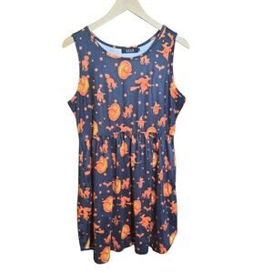 SSLR Womens Black and Orange Halloween Print Sleeveless Crewneck Dress Size XL